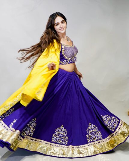 Royal Purple & Sunshine Yellow Embroidered Lehenga Set